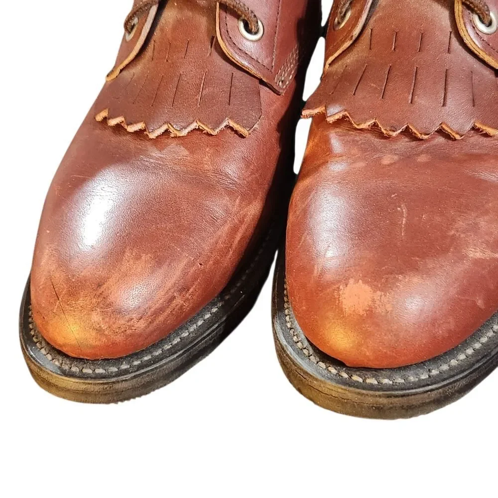Justin Boots Kiltie Size 7 B Brown Lace Up Ankle Western Almond Toe Excellent